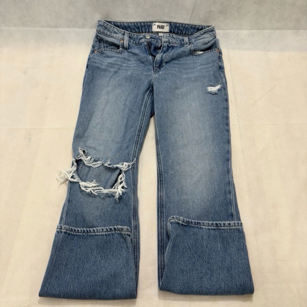 PAIGE Light Blue Distressed Flare Jeans